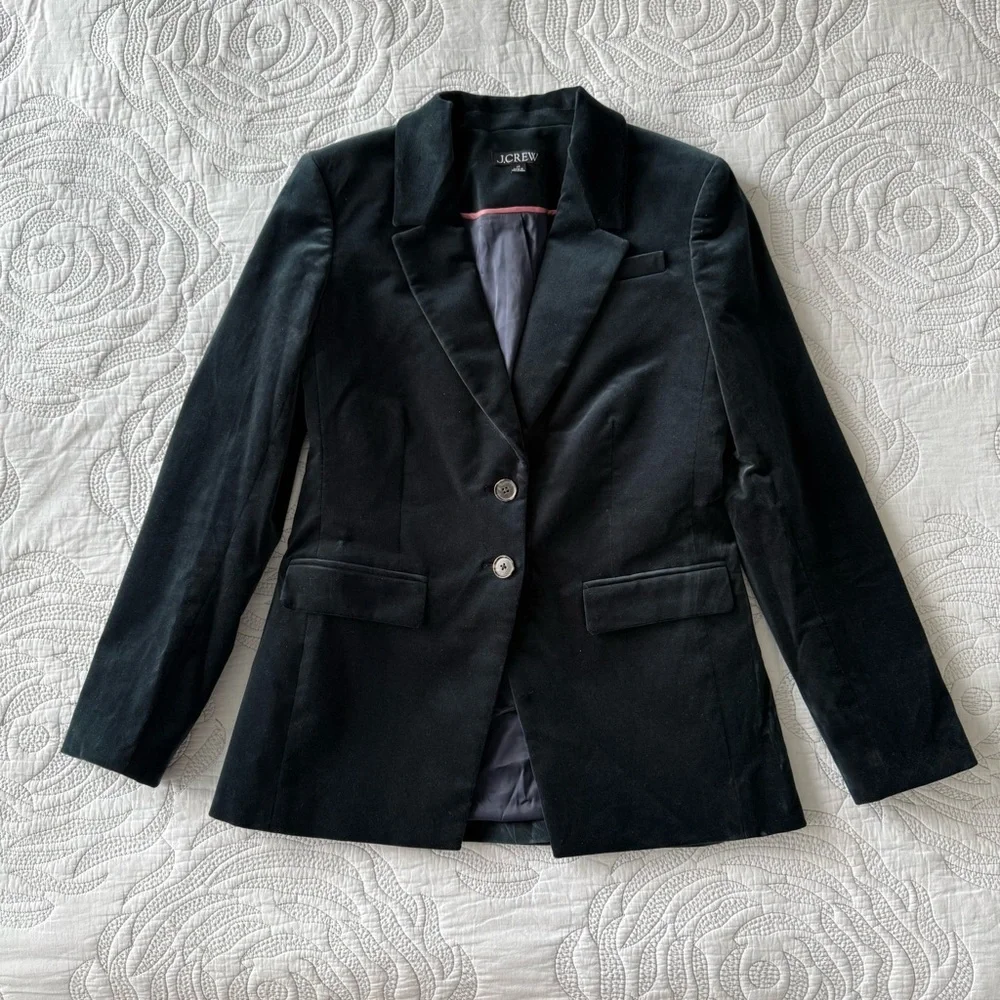 J. Crew - Tall Nipped-in Blazer in Stretch Velvet - Black / Green
